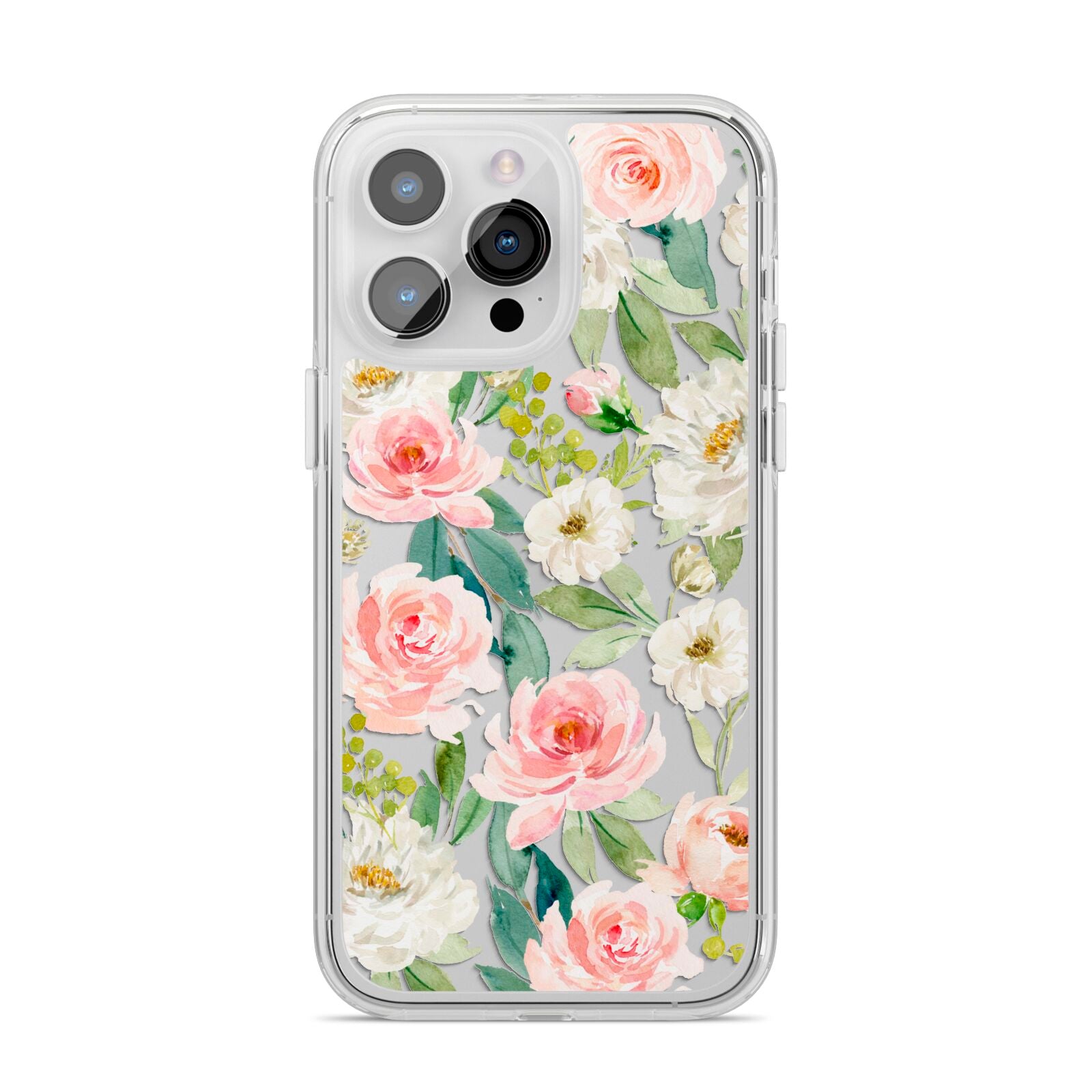 Watercolour Peonies Roses and Foliage iPhone 14 Pro Max Clear Tough Case Silver
