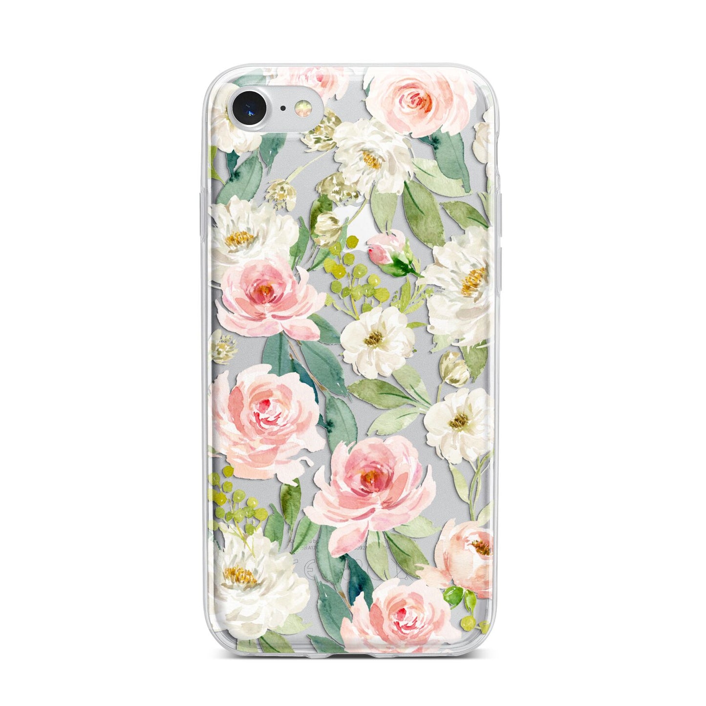 Watercolour Peonies Roses and Foliage iPhone 7 Bumper Case on Silver iPhone