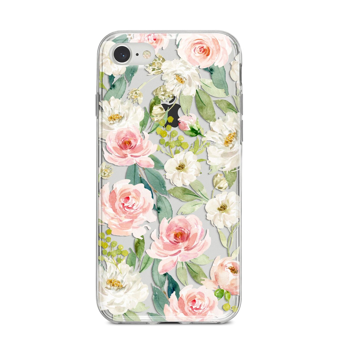 Watercolour Peonies Roses and Foliage iPhone 8 Bumper Case on Silver iPhone