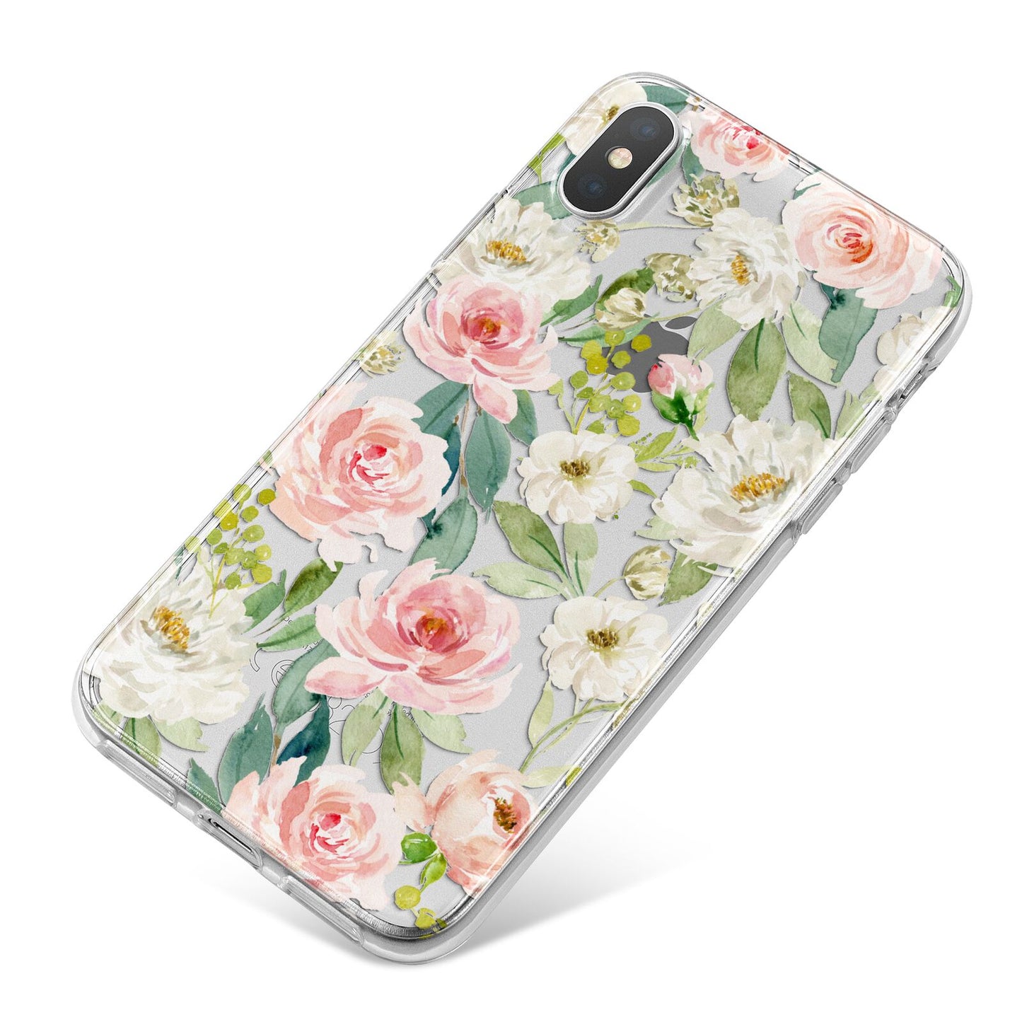 Watercolour Peonies Roses and Foliage iPhone X Bumper Case on Silver iPhone