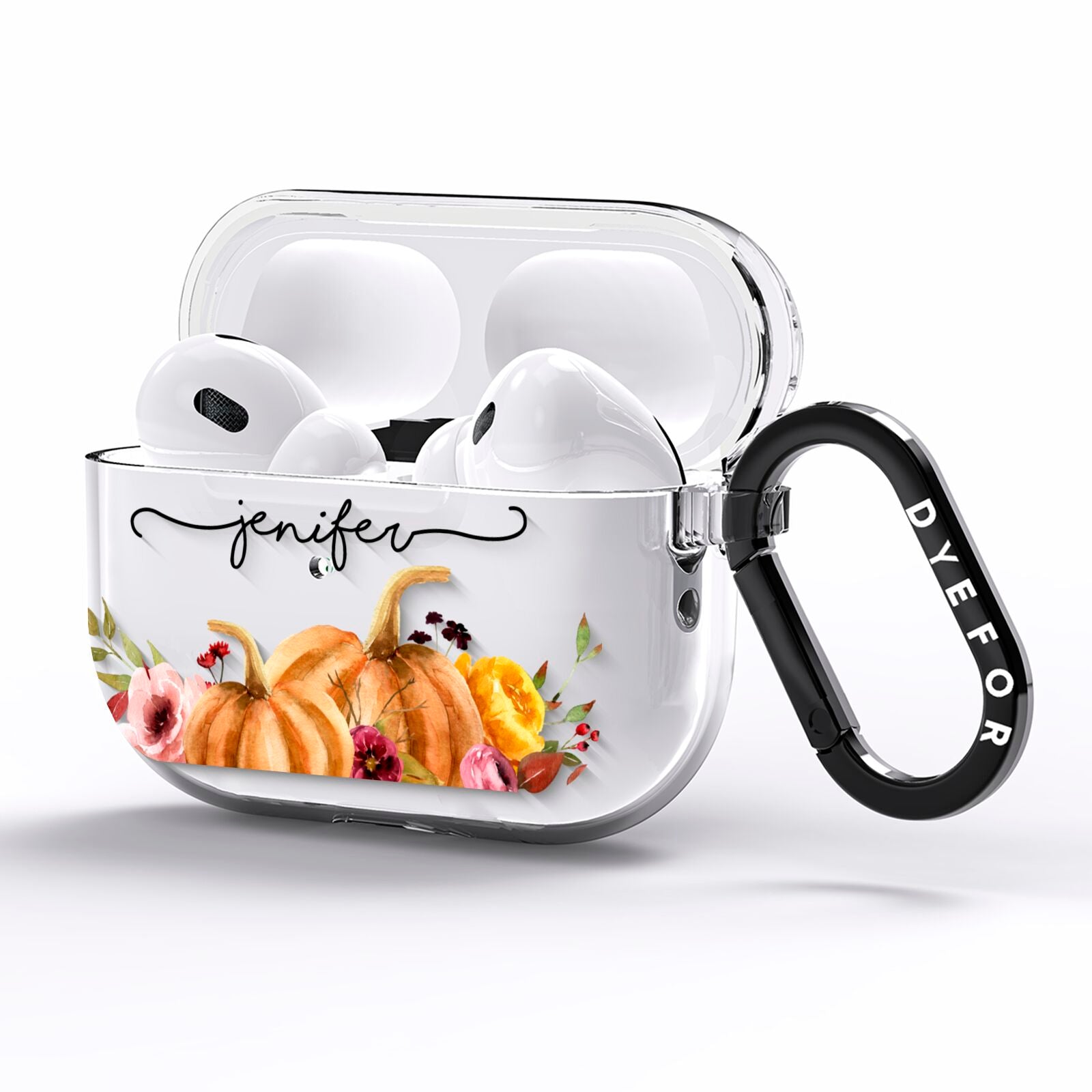 Watercolour Pumpkins with Black Horizontal Text AirPods Pro Clear Case Side Image