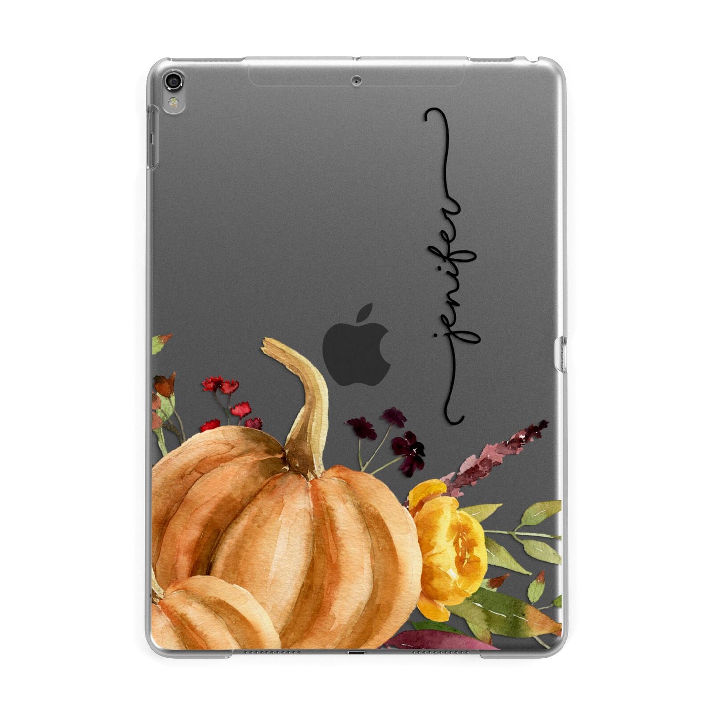Watercolour Pumpkins with Black Vertical Text Apple iPad Grey Case