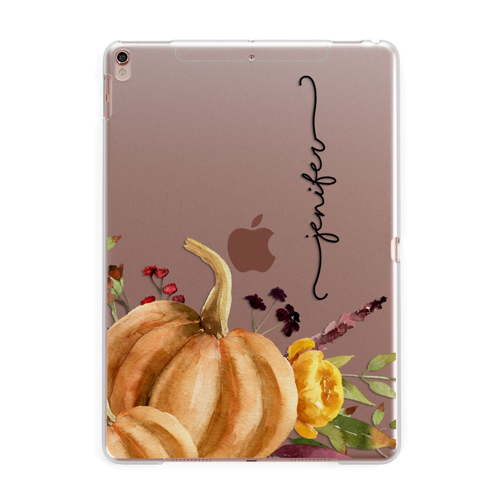 Watercolour Pumpkins with Black Vertical Text Apple iPad Rose Gold Case