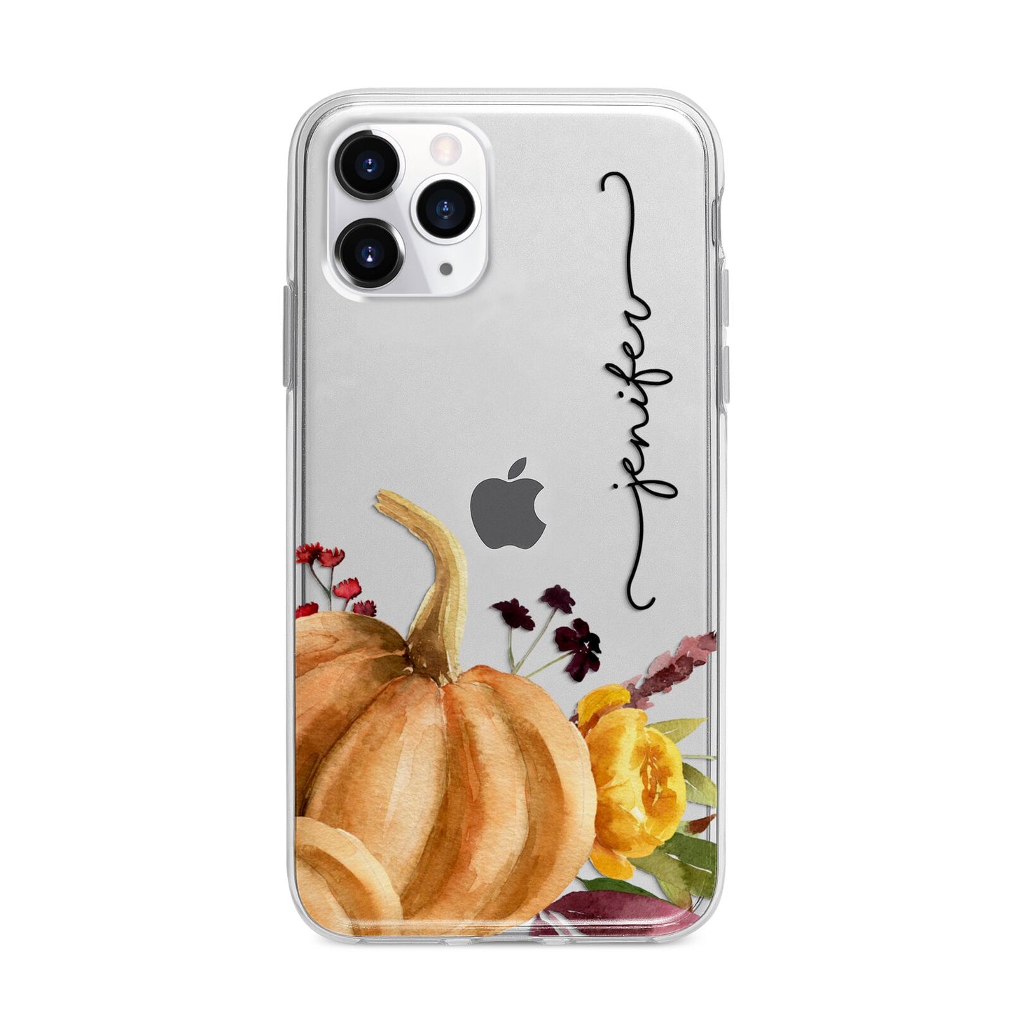 Watercolour Pumpkins with Black Vertical Text Apple iPhone 11 Pro Max in Silver with Bumper Case