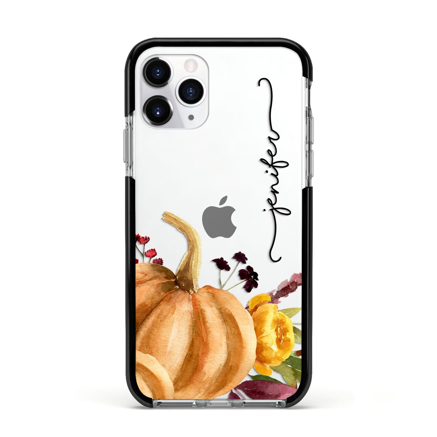 Watercolour Pumpkins with Black Vertical Text Apple iPhone 11 Pro in Silver with Black Impact Case