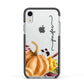 Watercolour Pumpkins with Black Vertical Text Apple iPhone XR Impact Case Black Edge on Silver Phone