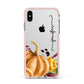 Watercolour Pumpkins with Black Vertical Text Apple iPhone Xs Max Impact Case Pink Edge on Silver Phone
