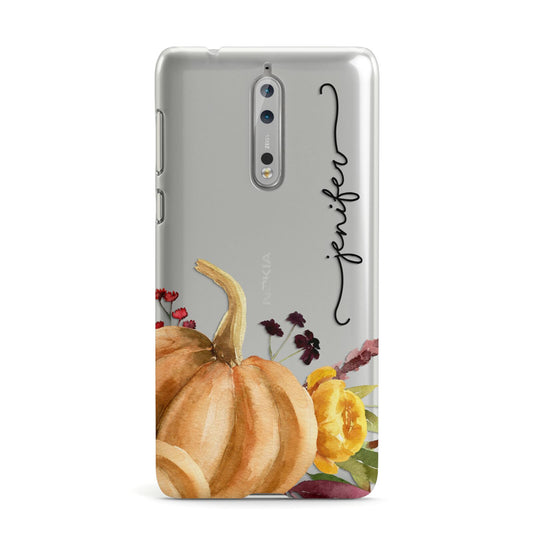 Watercolour Pumpkins with Black Vertical Text Nokia Case