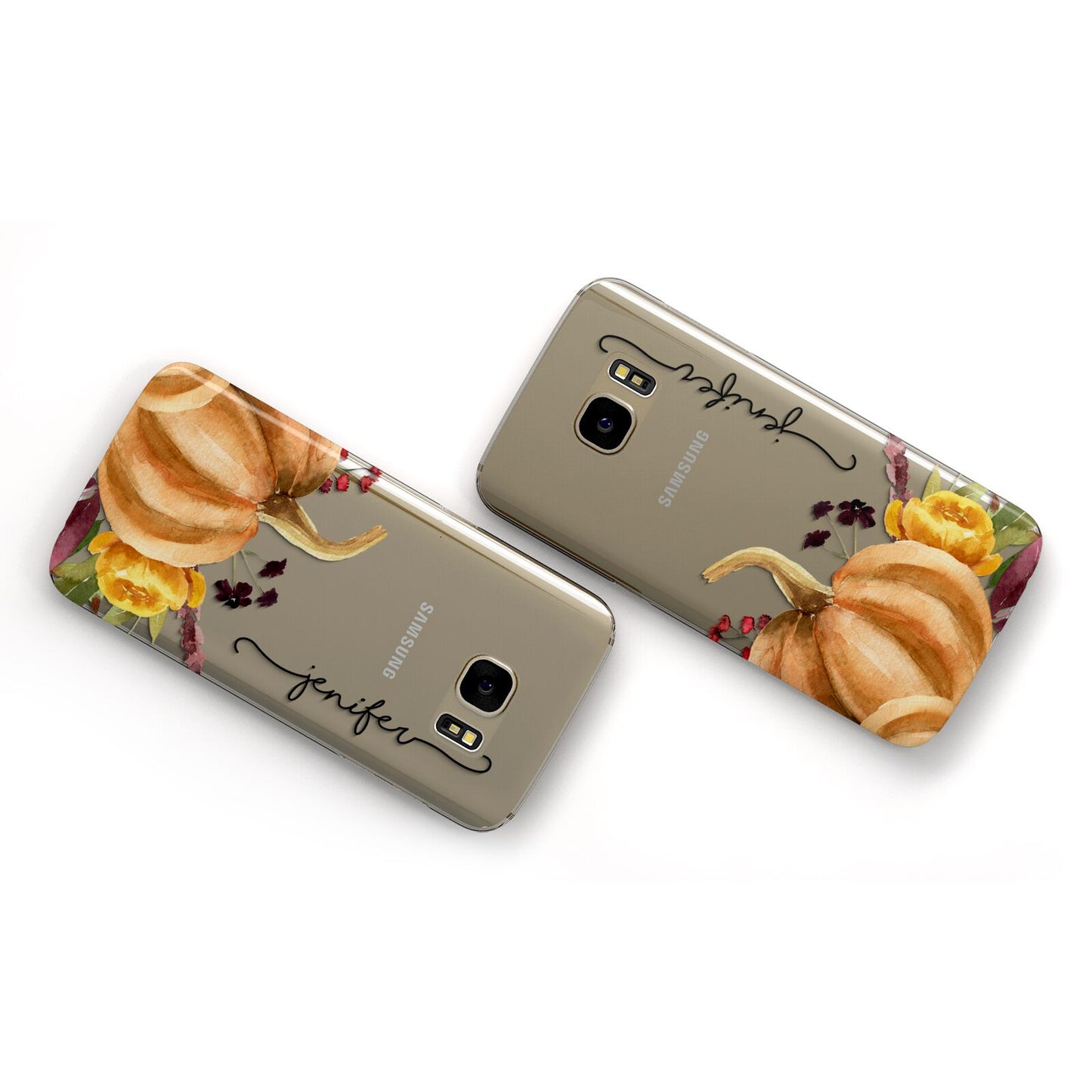 Watercolour Pumpkins with Black Vertical Text Samsung Galaxy Case Flat Overview