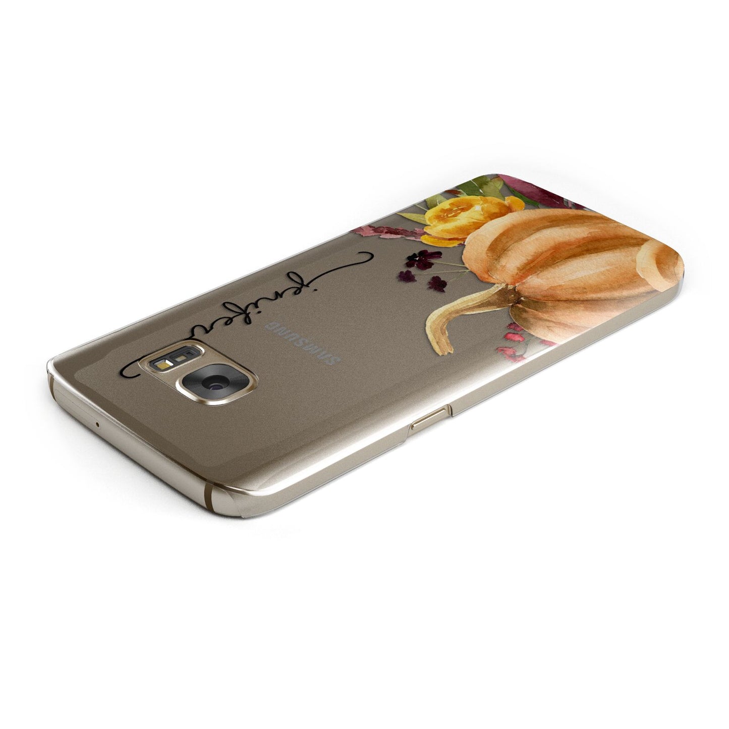 Watercolour Pumpkins with Black Vertical Text Samsung Galaxy Case Top Cutout