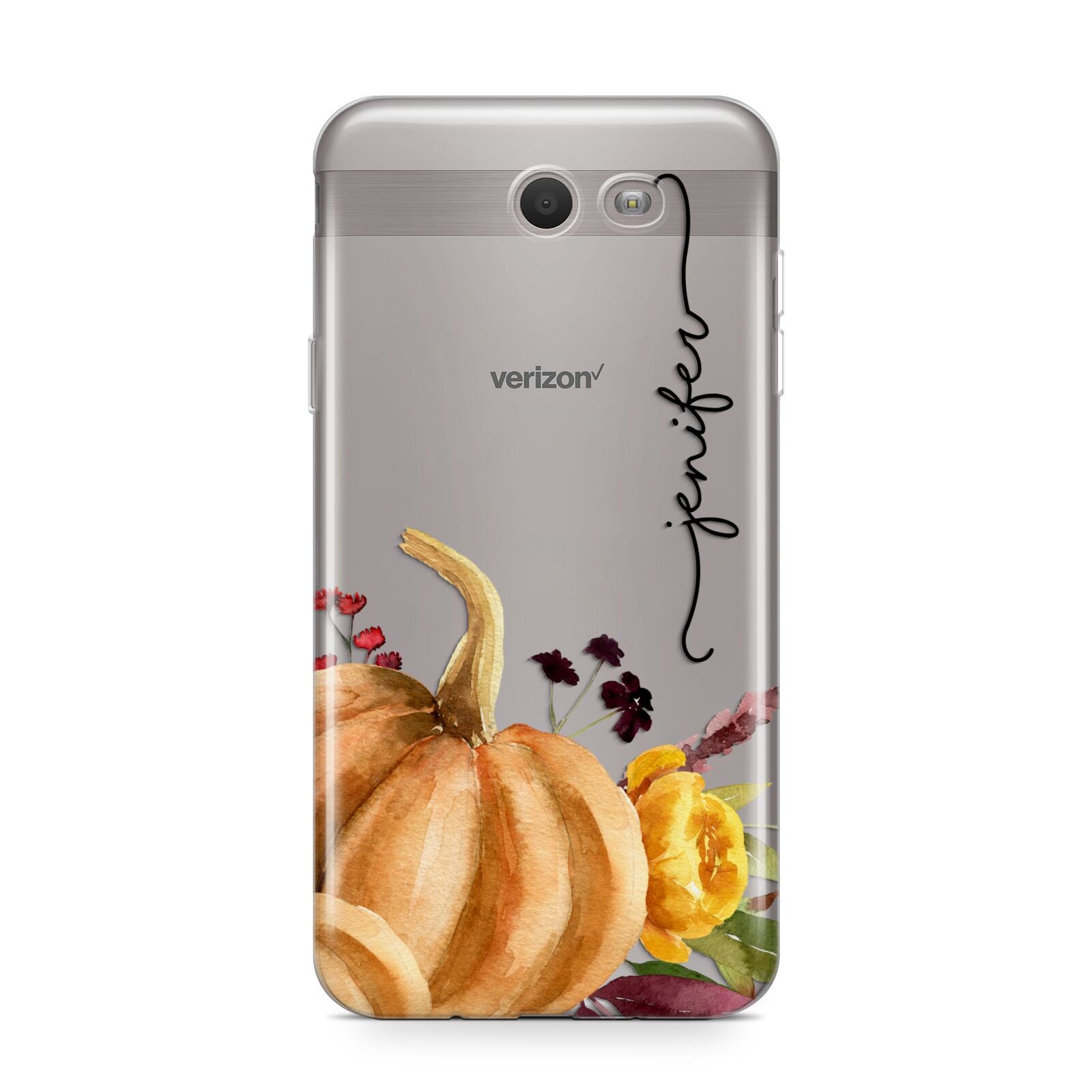 Watercolour Pumpkins with Black Vertical Text Samsung Galaxy J7 2017 Case