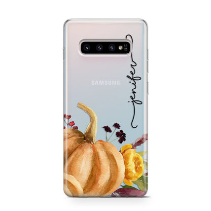 Watercolour Pumpkins with Black Vertical Text Samsung Galaxy S10 Case