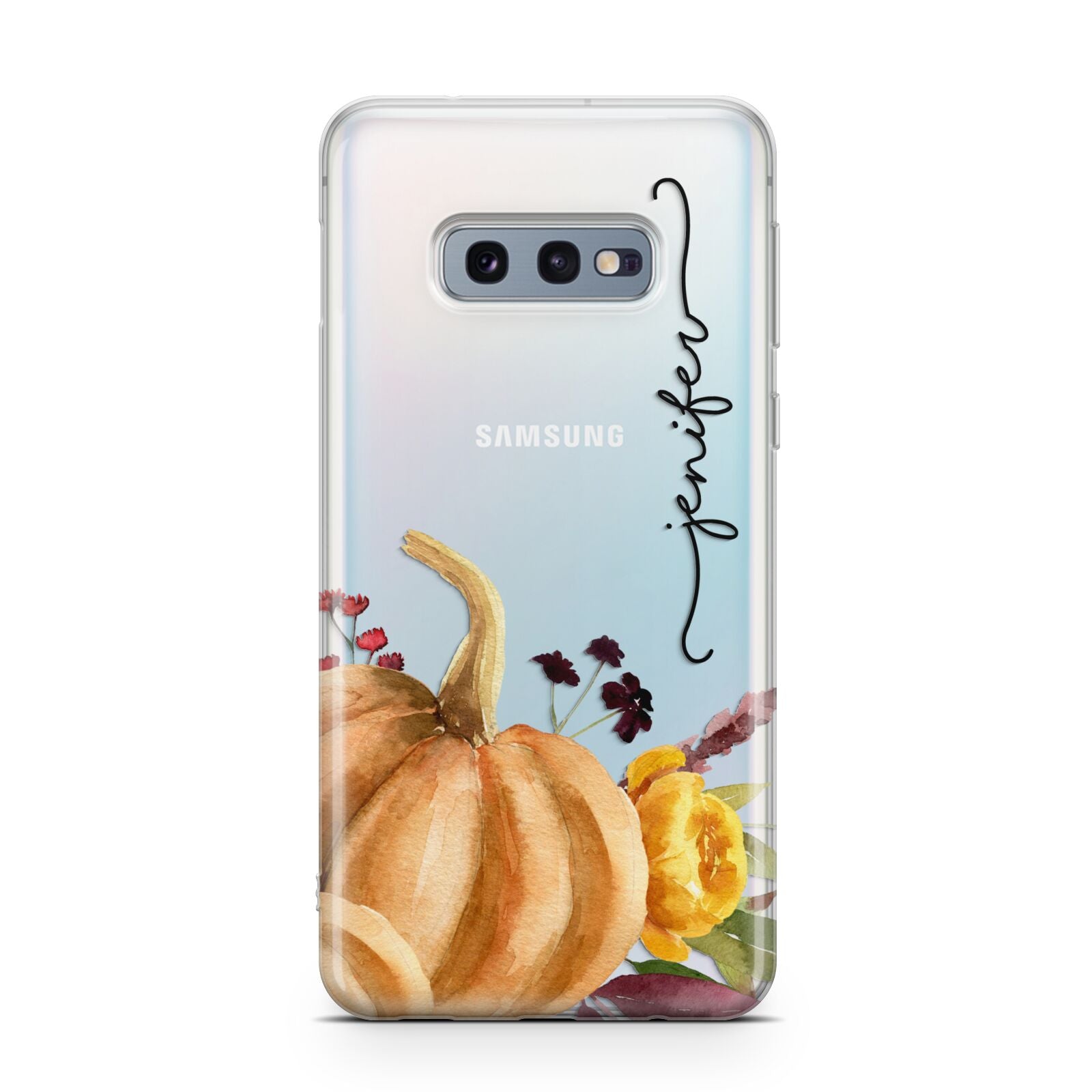 Watercolour Pumpkins with Black Vertical Text Samsung Galaxy S10E Case