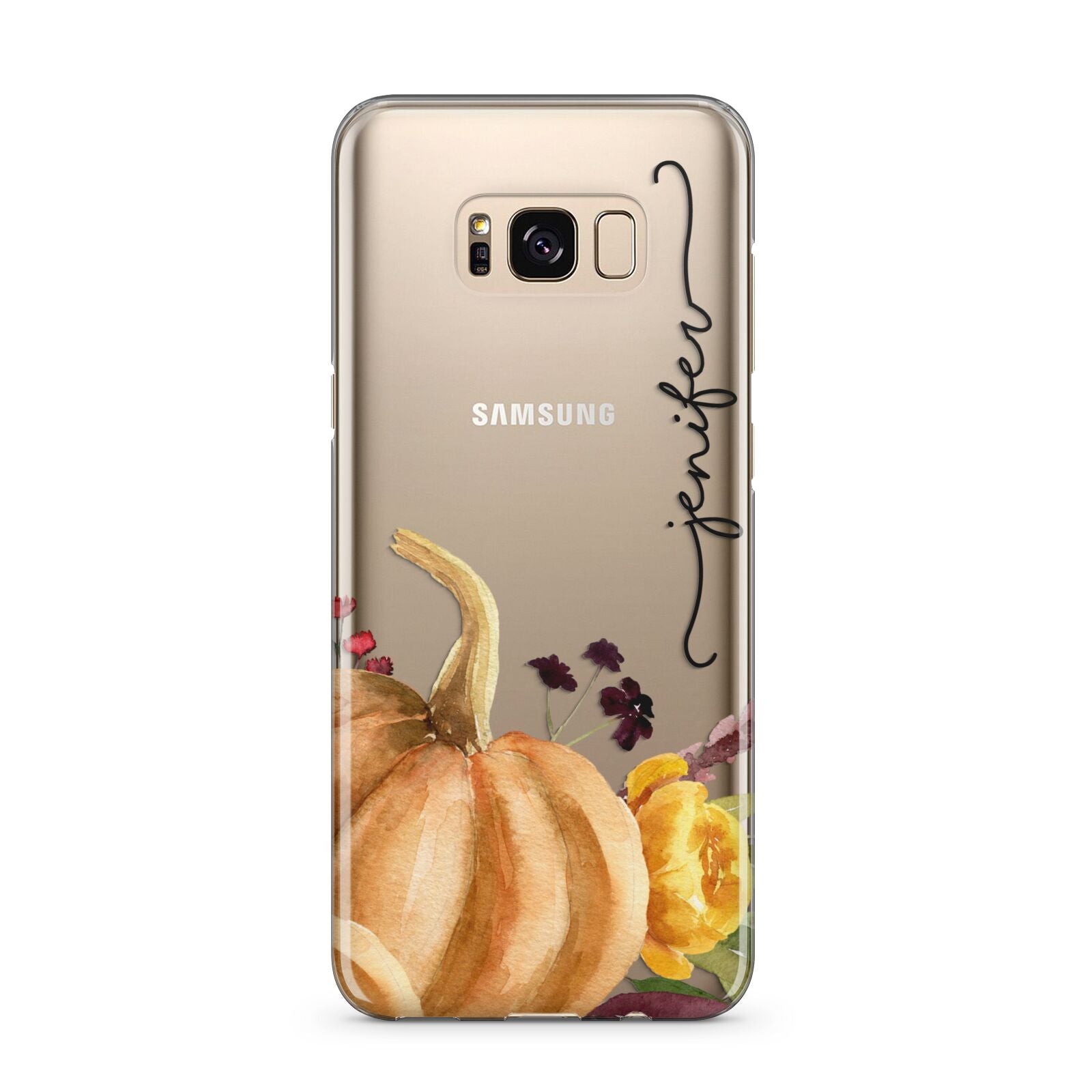 Watercolour Pumpkins with Black Vertical Text Samsung Galaxy S8 Plus Case
