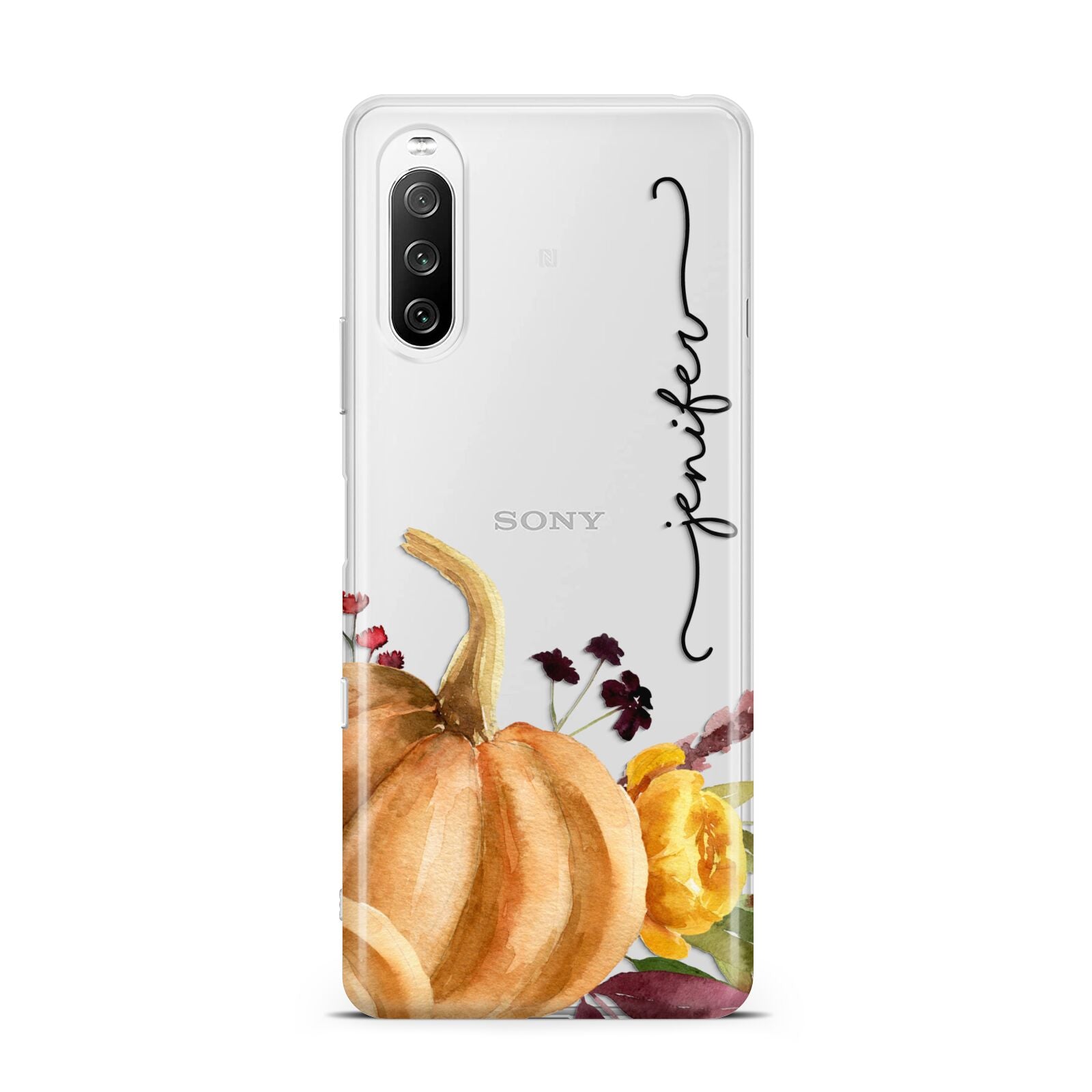 Watercolour Pumpkins with Black Vertical Text Sony Xperia 10 III Case