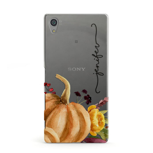 Watercolour Pumpkins with Black Vertical Text Sony Xperia Case