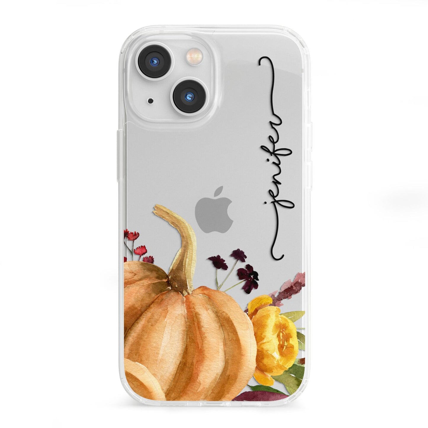 Watercolour Pumpkins with Black Vertical Text iPhone 13 Mini Clear Bumper Case