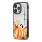 Watercolour Pumpkins with Black Vertical Text iPhone 13 Pro Black Impact Case Side Angle on Silver phone