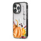 Watercolour Pumpkins with Black Vertical Text iPhone 13 Pro Black Impact Case Side Angle on Silver phone