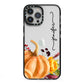 Watercolour Pumpkins with Black Vertical Text iPhone 13 Pro Max Black Impact Case on Silver phone