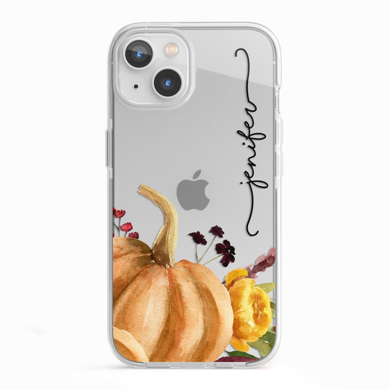 Watercolour Pumpkins with Black Vertical Text iPhone 13 TPU Impact Case with White Edges