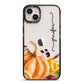 Watercolour Pumpkins with Black Vertical Text iPhone 14 Plus Black Impact Case on Silver phone