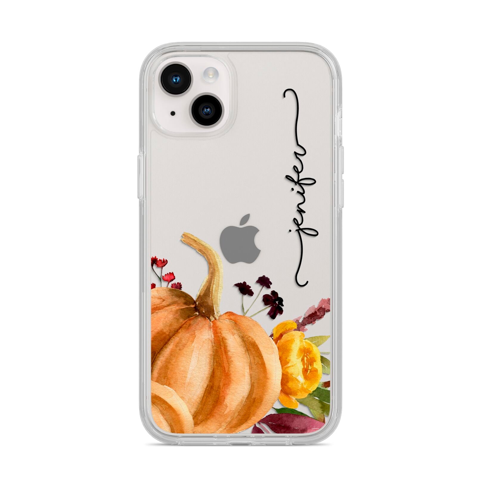 Watercolour Pumpkins with Black Vertical Text iPhone 14 Plus Clear Tough Case Starlight