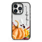 Watercolour Pumpkins with Black Vertical Text iPhone 14 Pro Black Impact Case on Silver phone