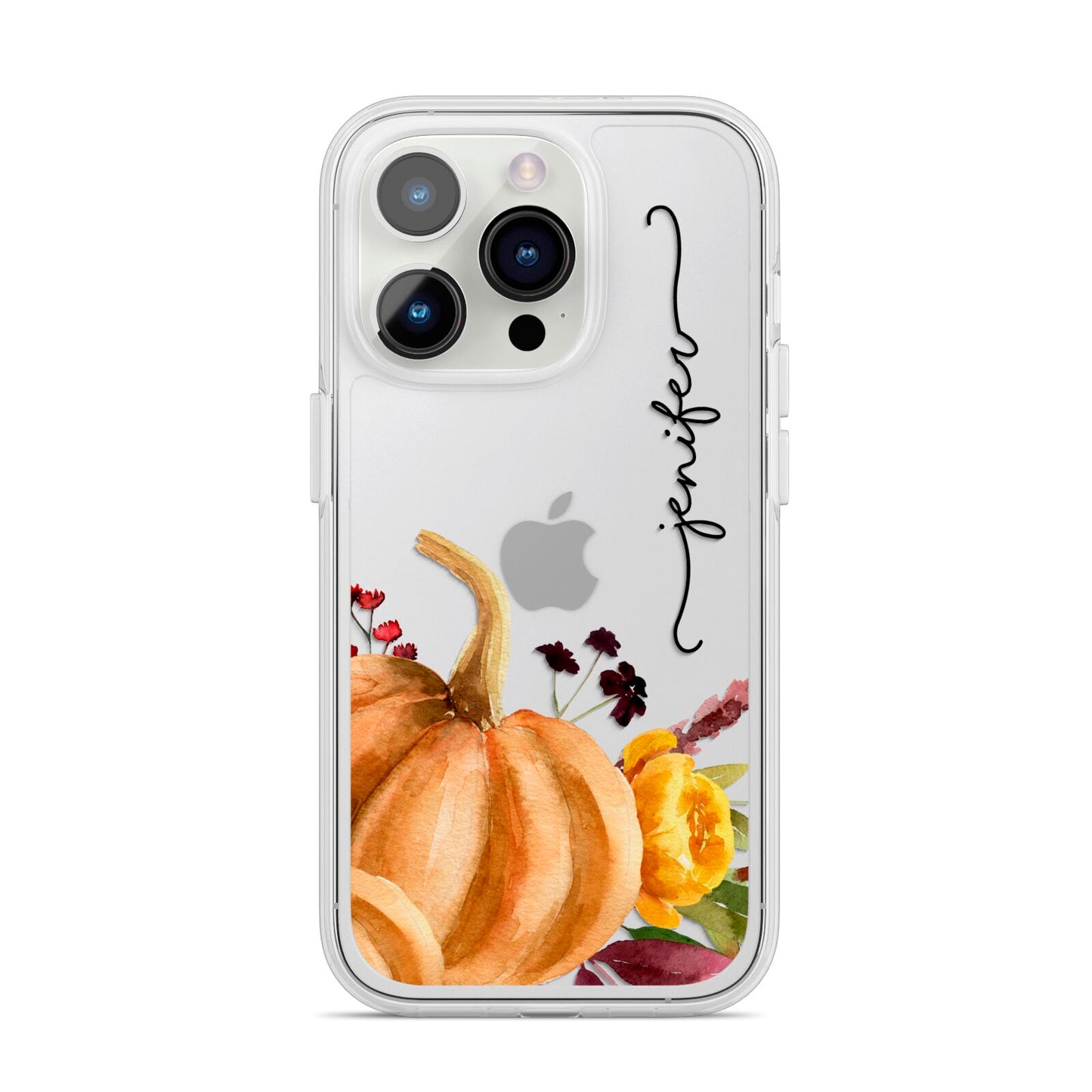 Watercolour Pumpkins with Black Vertical Text iPhone 14 Pro Clear Tough Case Silver