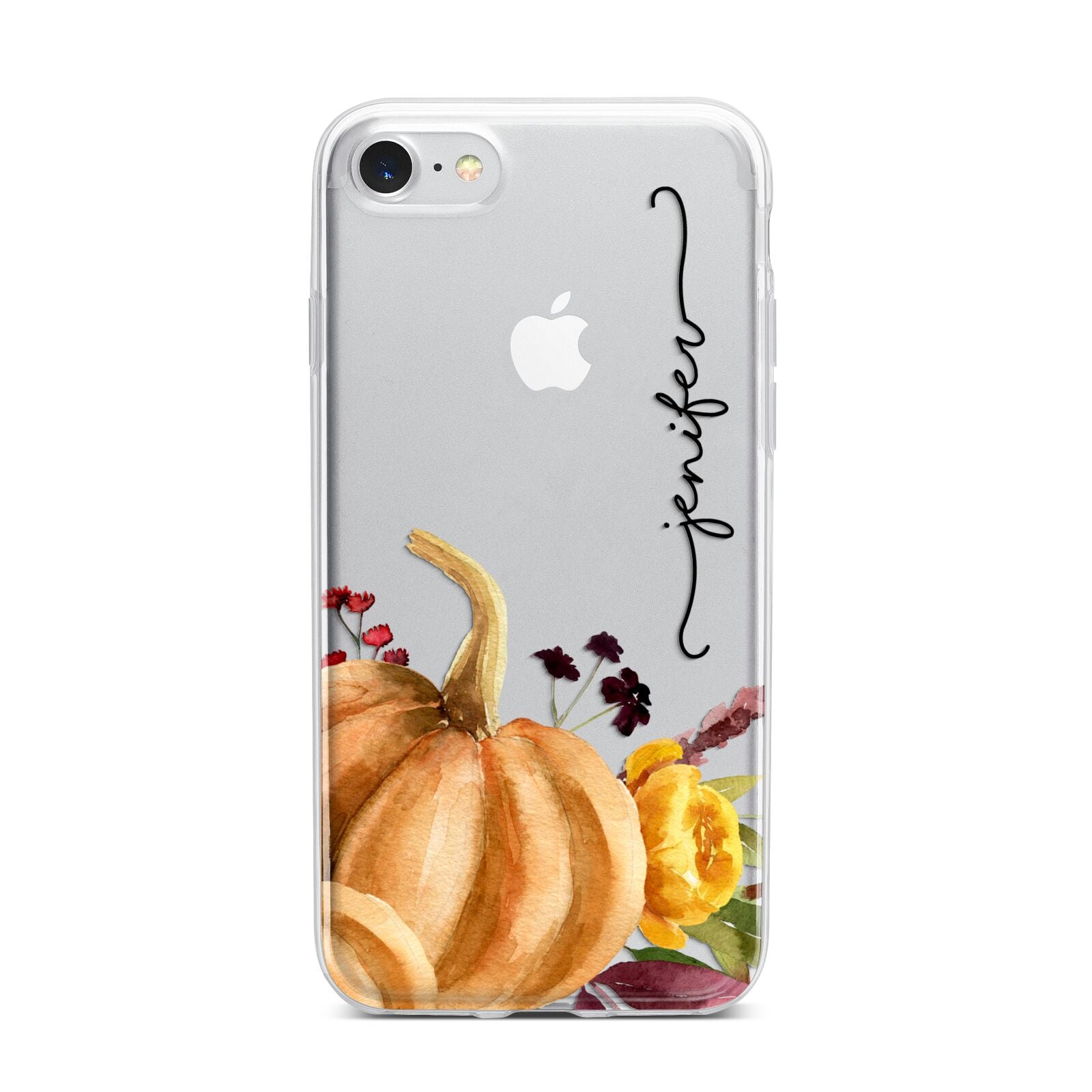 Watercolour Pumpkins with Black Vertical Text iPhone 7 Bumper Case on Silver iPhone