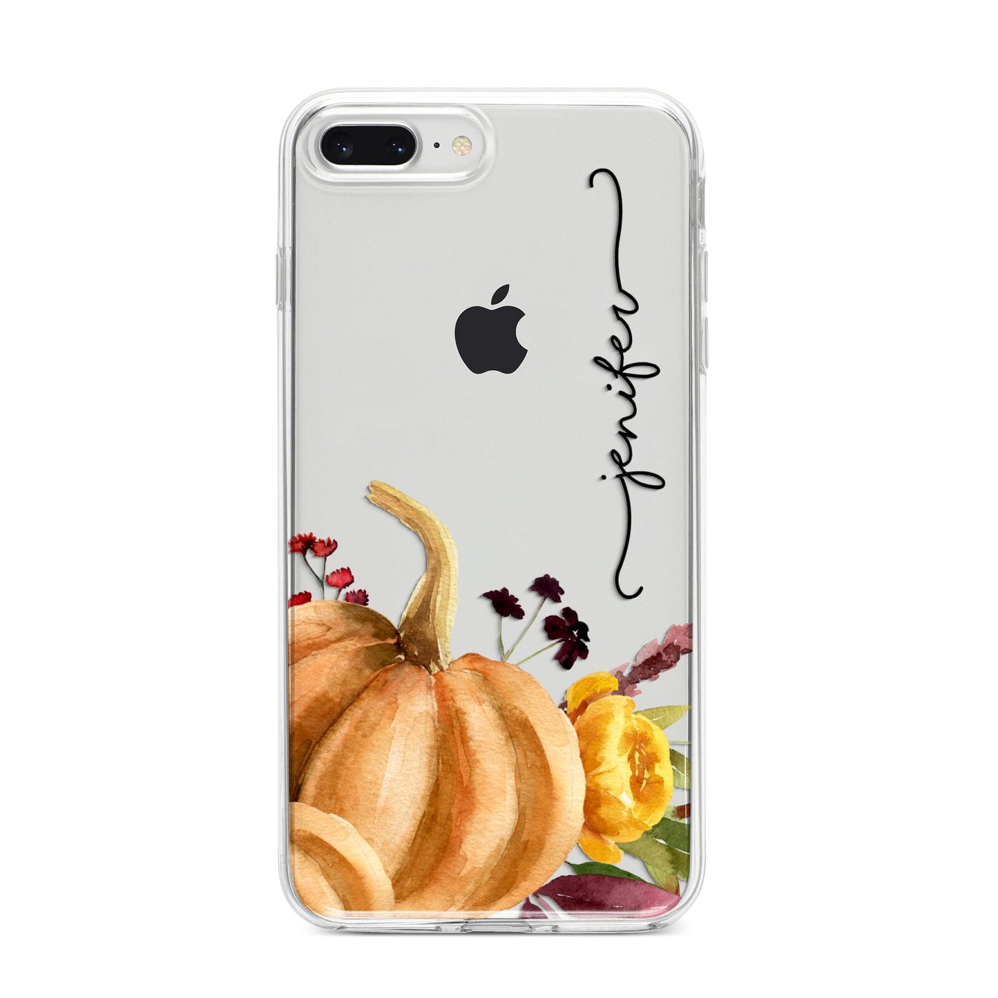 Watercolour Pumpkins with Black Vertical Text iPhone 8 Plus Bumper Case on Silver iPhone