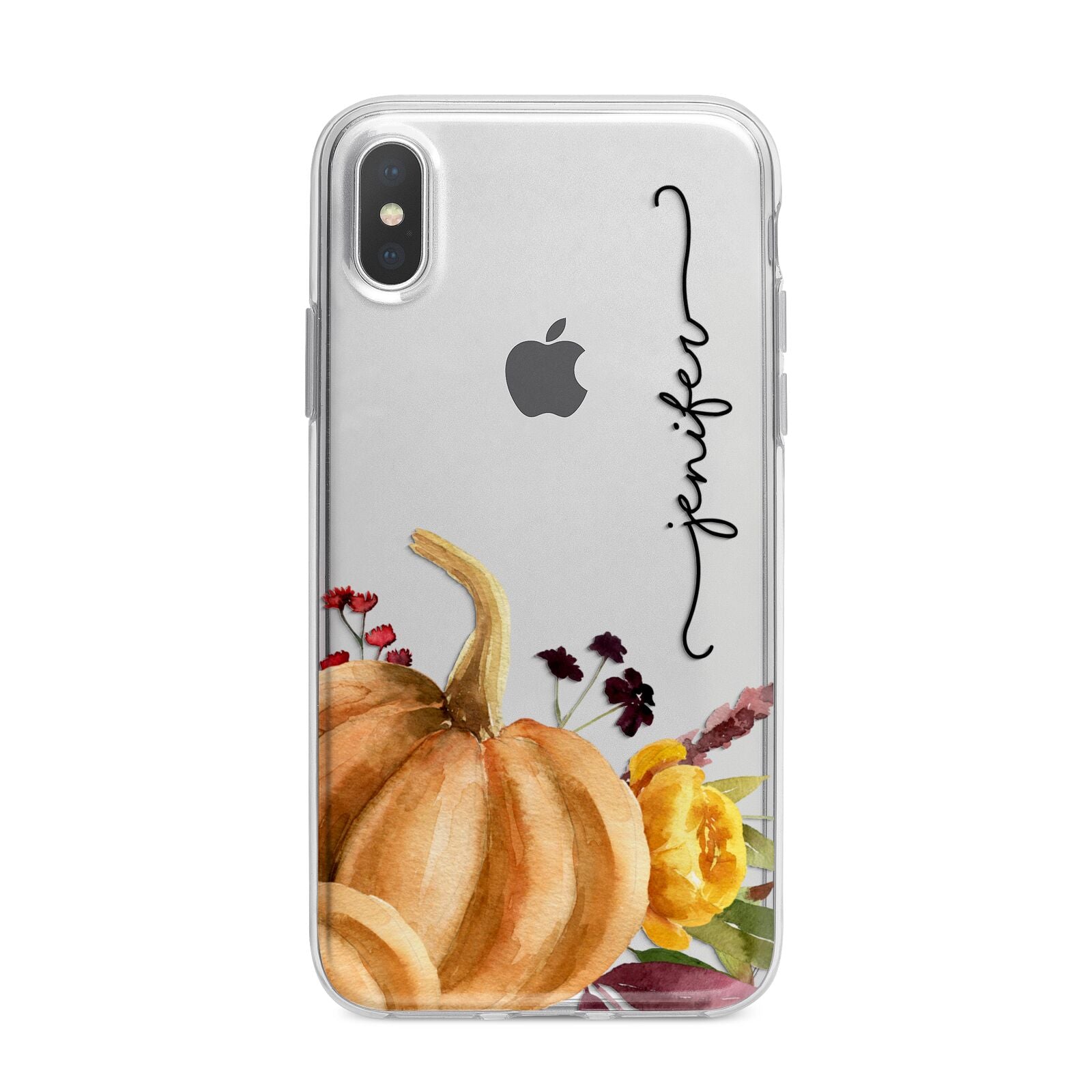 Watercolour Pumpkins with Black Vertical Text iPhone X Bumper Case on Silver iPhone Alternative Image 1