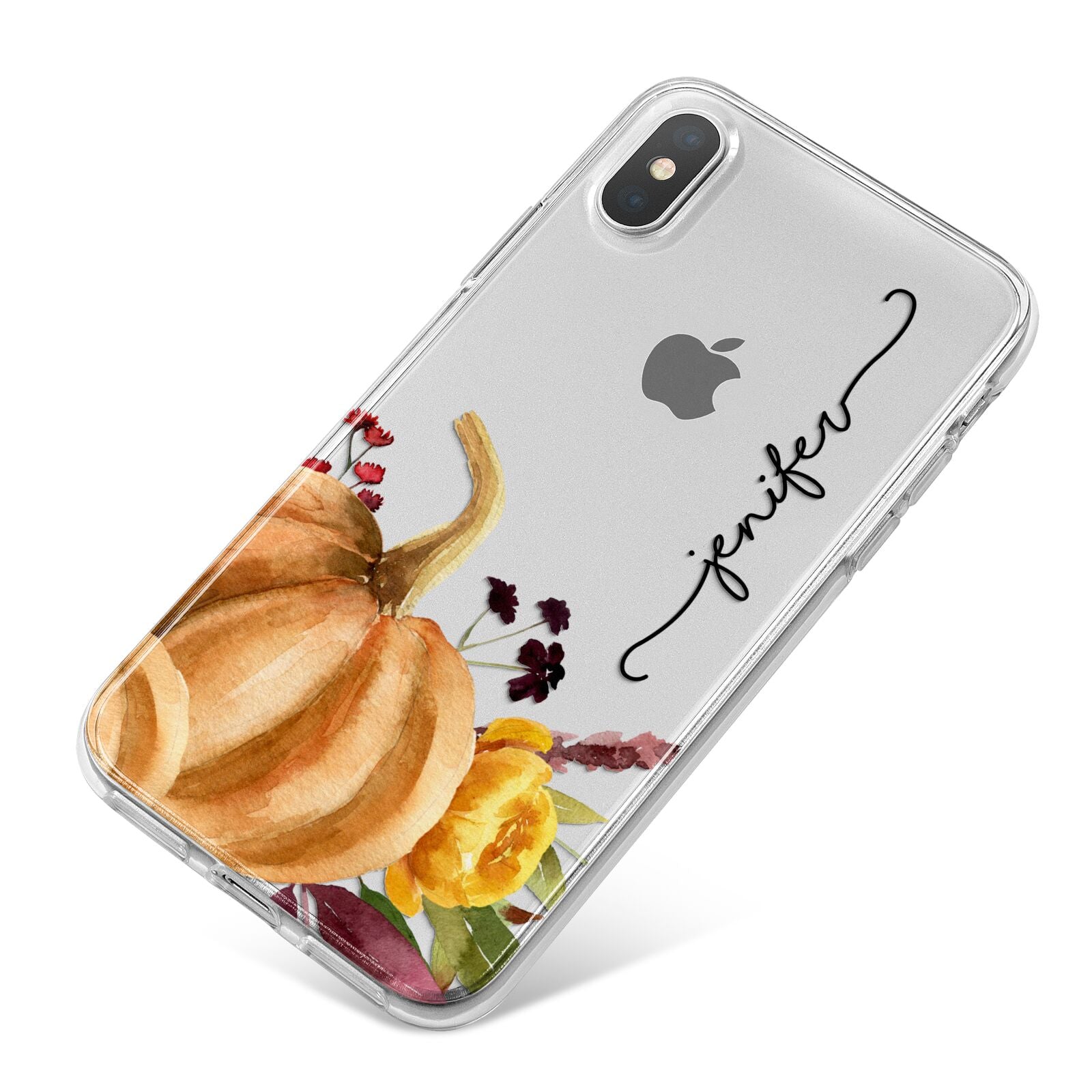 Watercolour Pumpkins with Black Vertical Text iPhone X Bumper Case on Silver iPhone