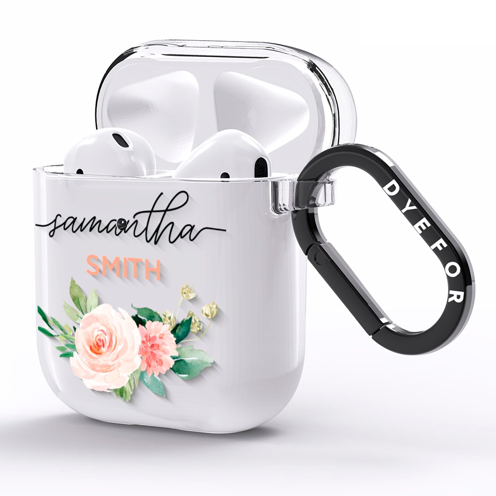 Watercolour Roses Personalised Name AirPods Clear Case Side Image