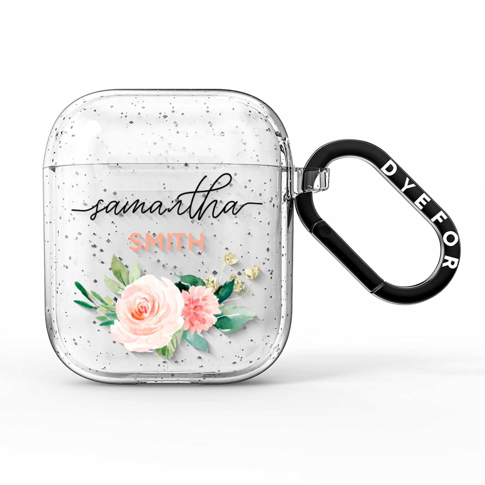 Watercolour Roses Personalised Name AirPods Glitter Case