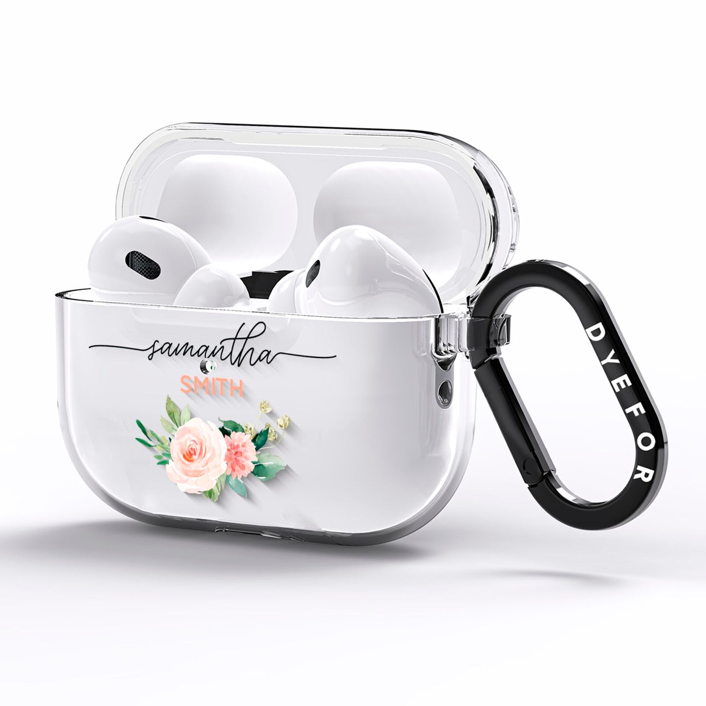Watercolour Roses Personalised Name AirPods Pro Clear Case Side Image