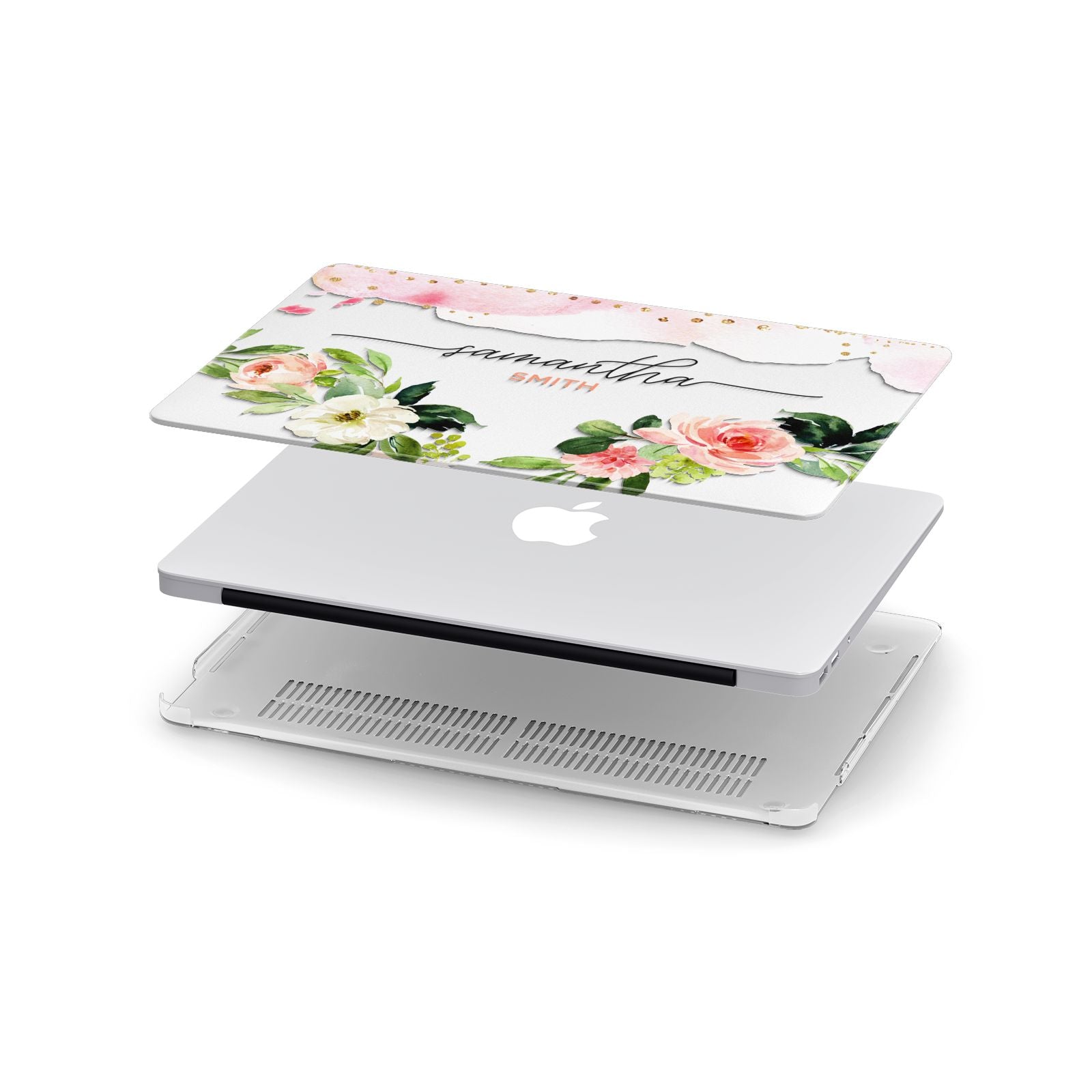 Watercolour Roses Personalised Name Apple MacBook Case in Detail