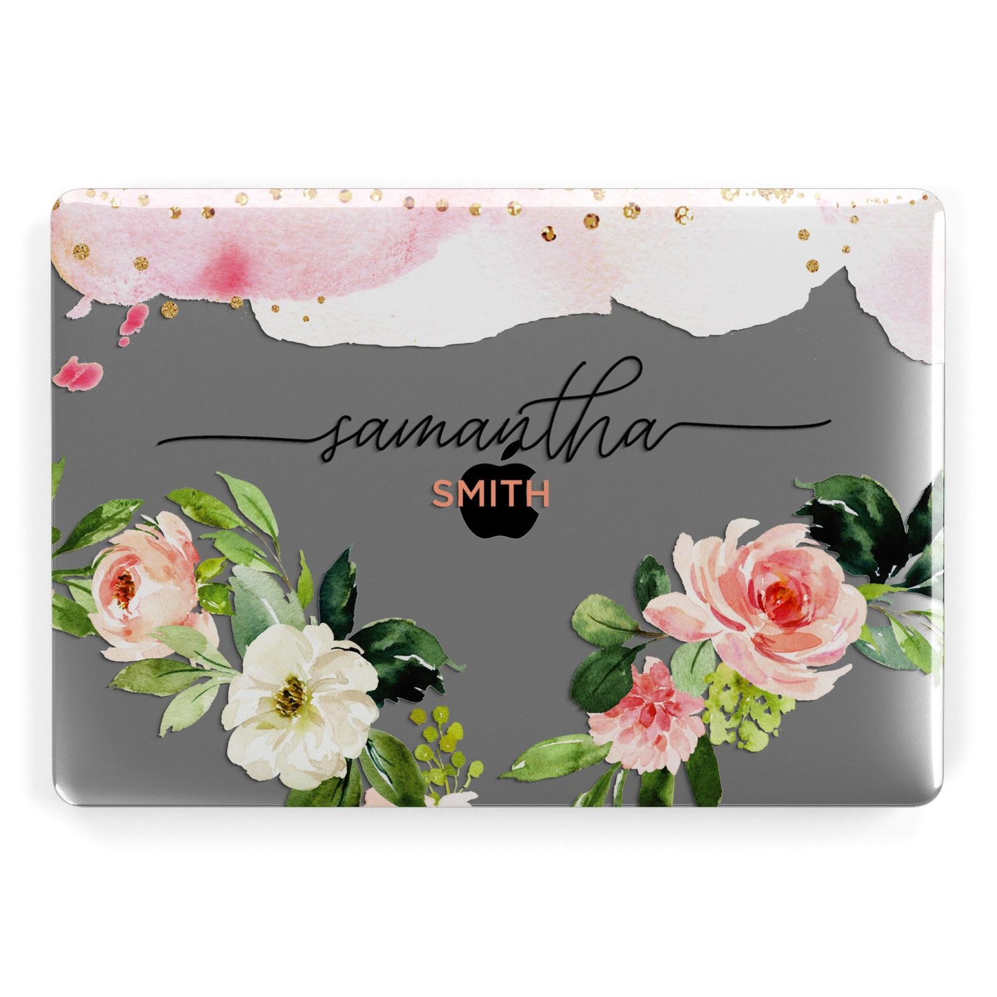 Watercolour Roses Personalised Name Apple MacBook Case