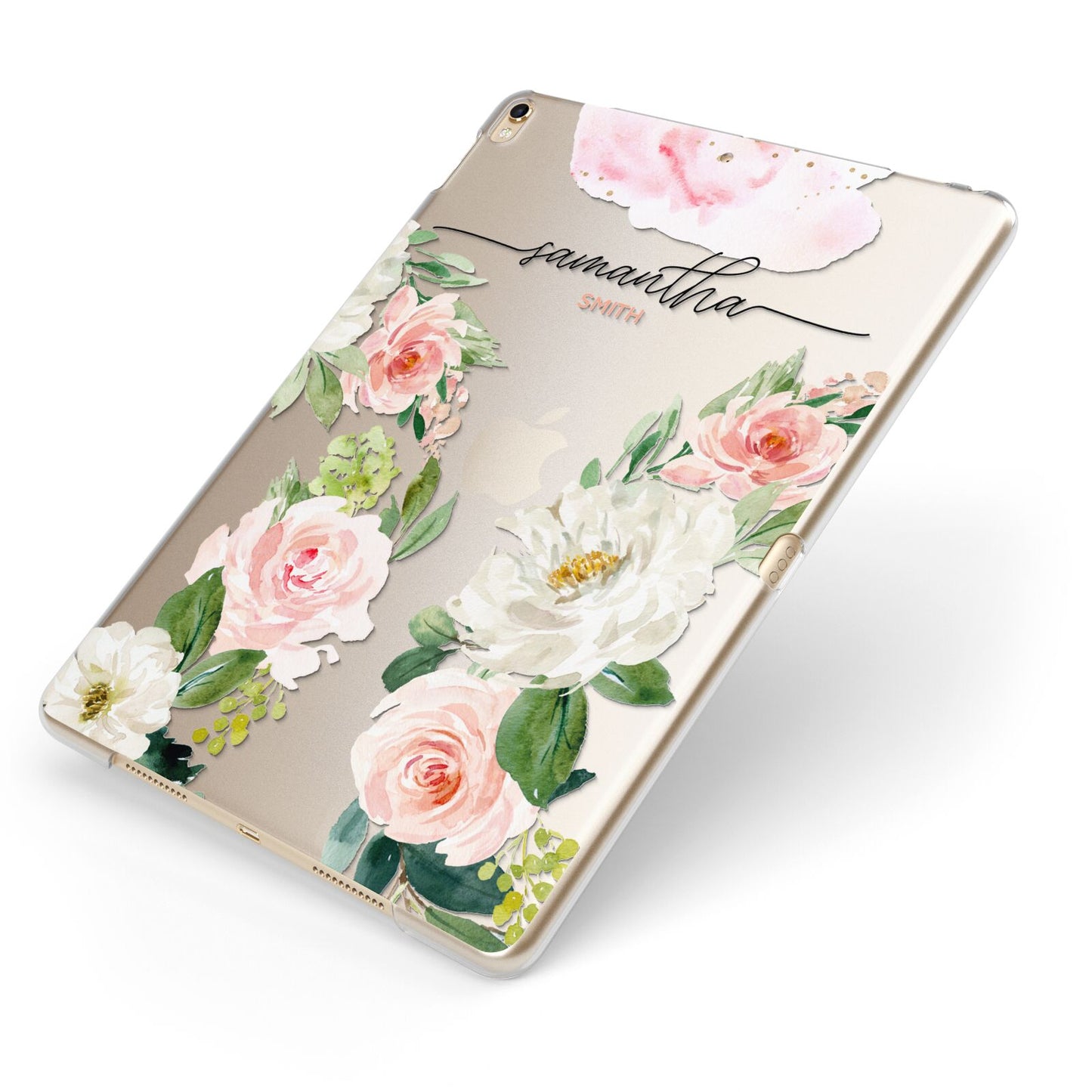 Watercolour Roses Personalised Name Apple iPad Case on Gold iPad Side View