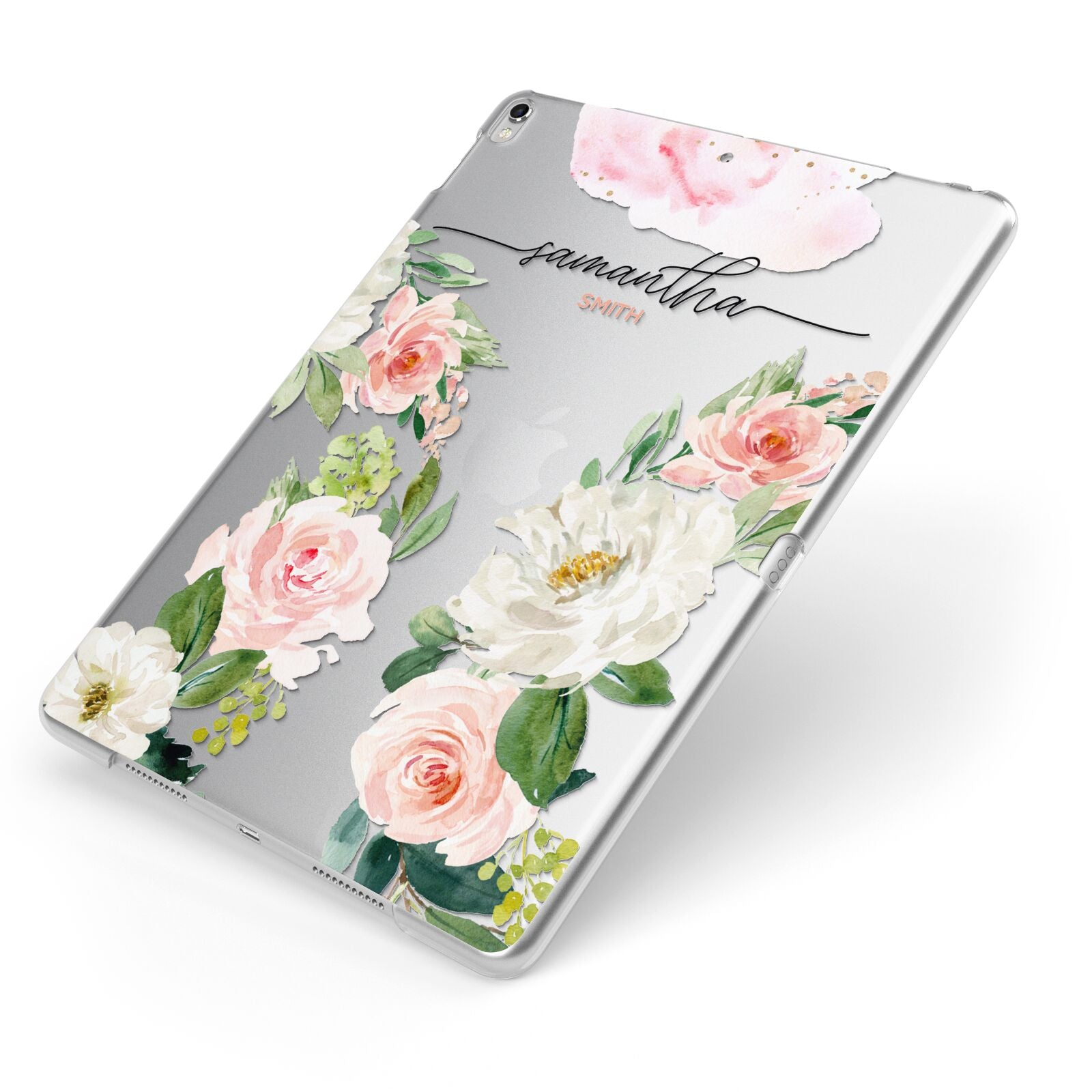 Watercolour Roses Personalised Name Apple iPad Case on Silver iPad Side View
