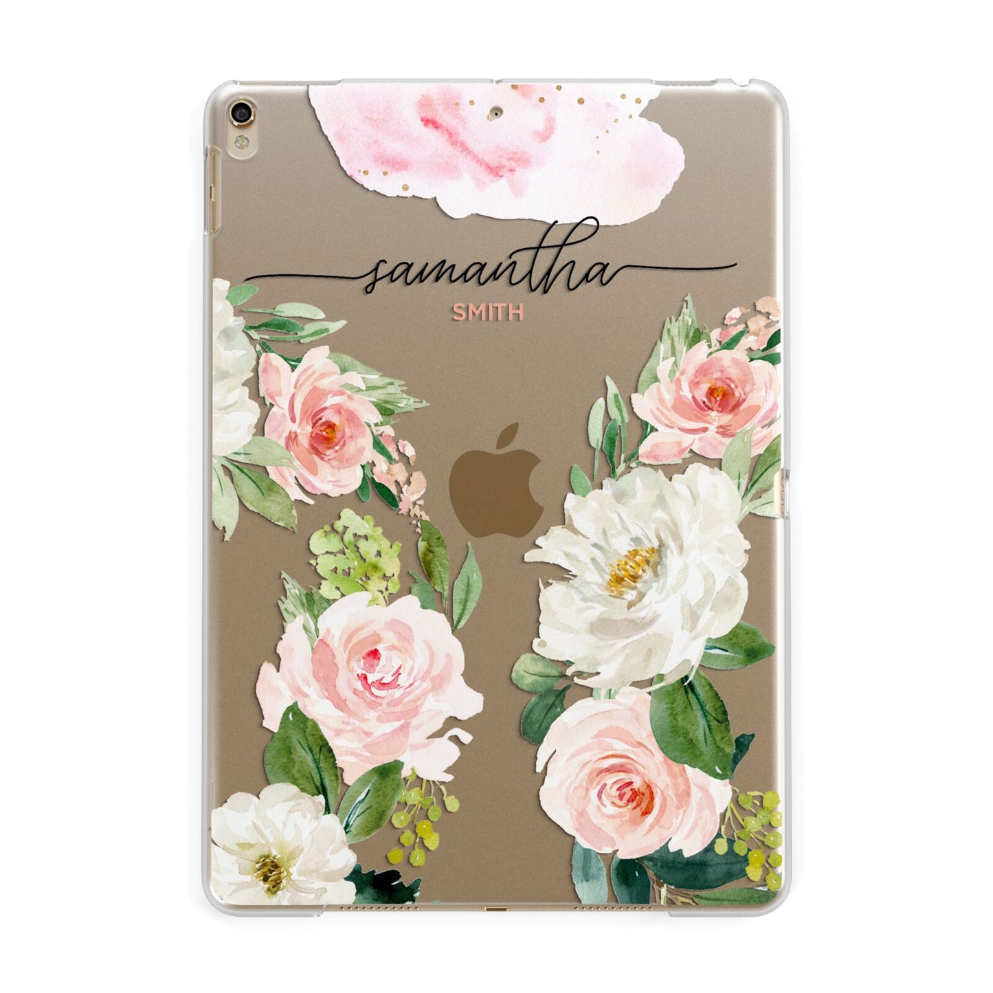 Watercolour Roses Personalised Name Apple iPad Gold Case