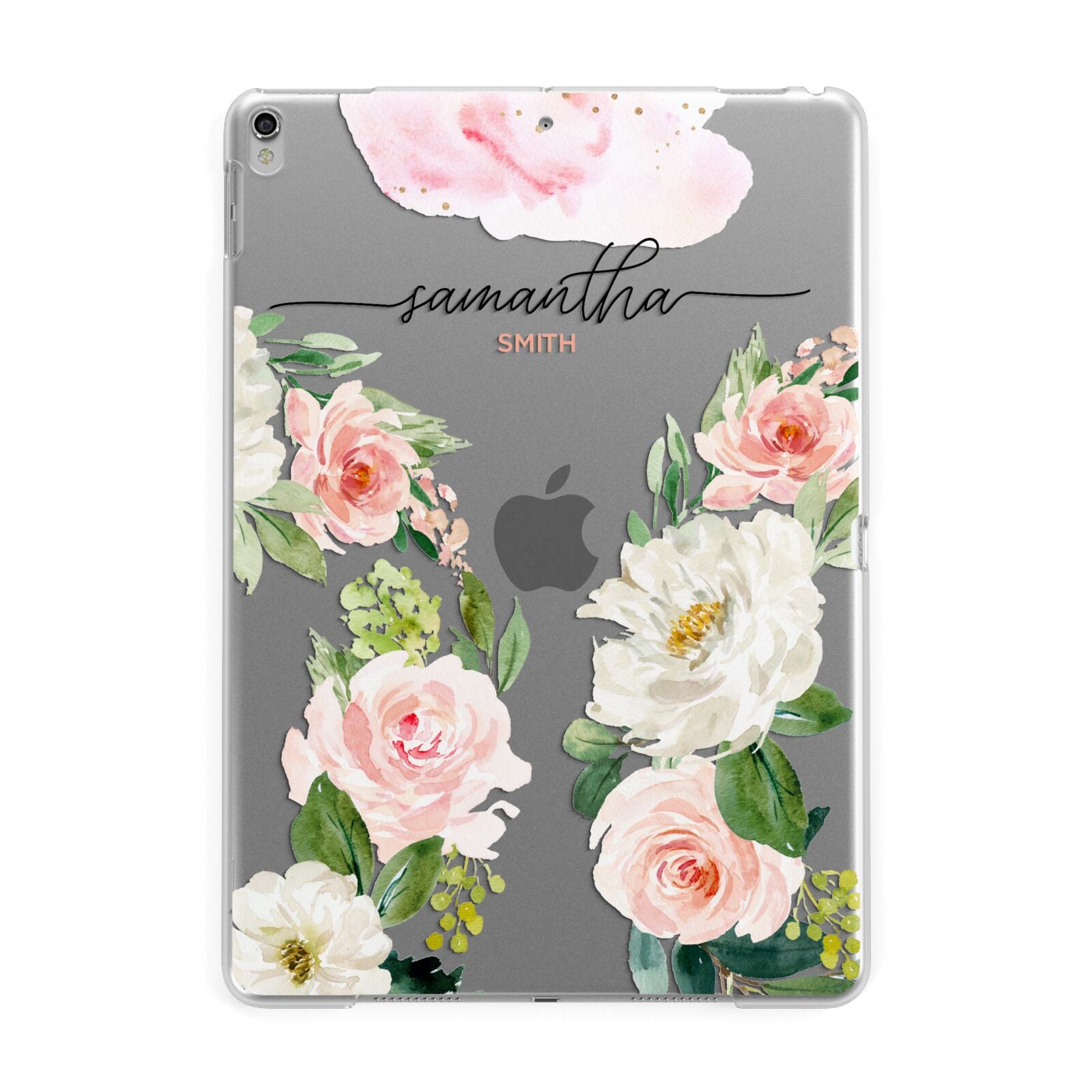 Watercolour Roses Personalised Name Apple iPad Silver Case