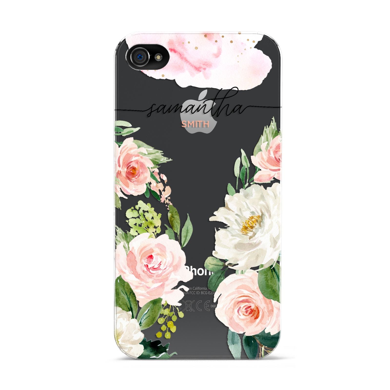 Watercolour Roses Personalised Name Apple iPhone 4s Case