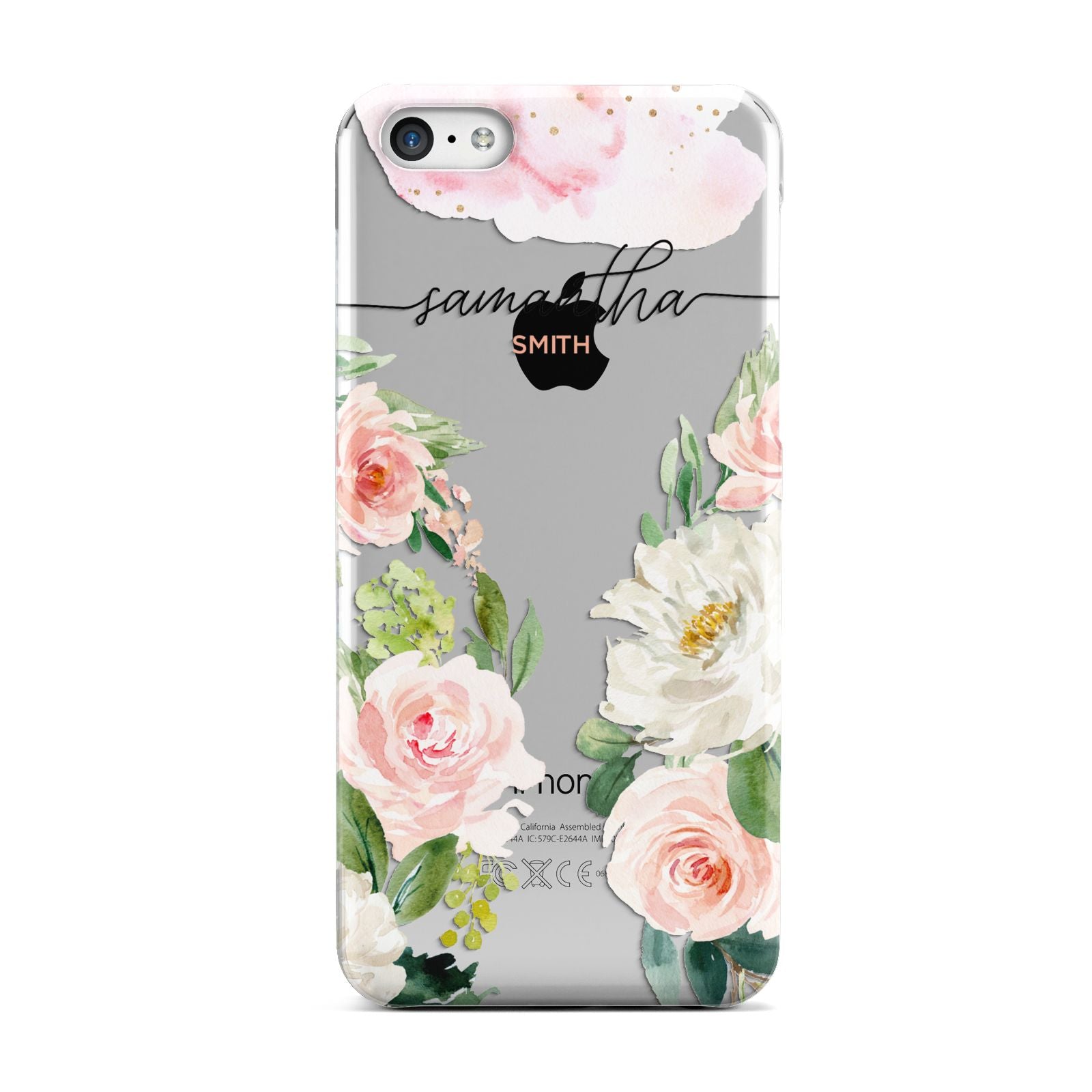 Watercolour Roses Personalised Name Apple iPhone 5c Case