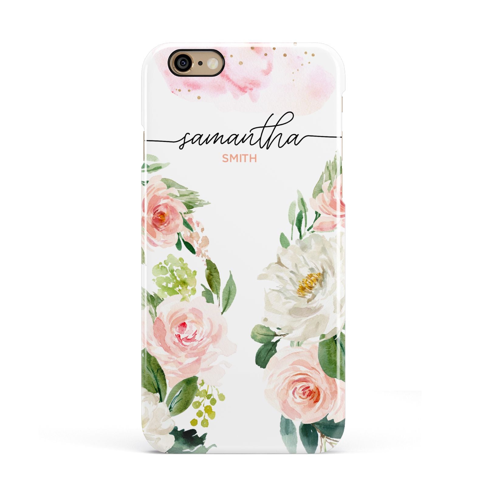Watercolour Roses Personalised Name Apple iPhone 6 3D Snap Case