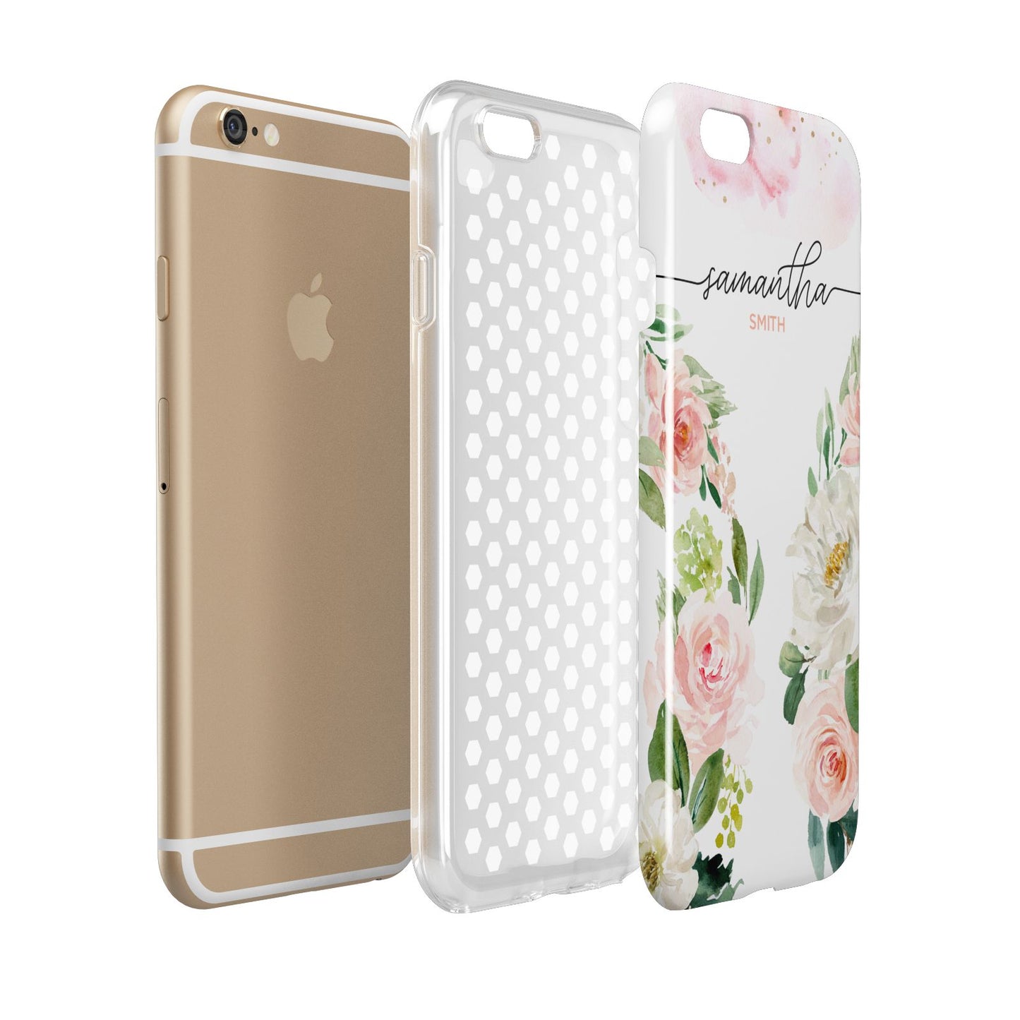 Watercolour Roses Personalised Name Apple iPhone 6 3D Tough Case Expanded view
