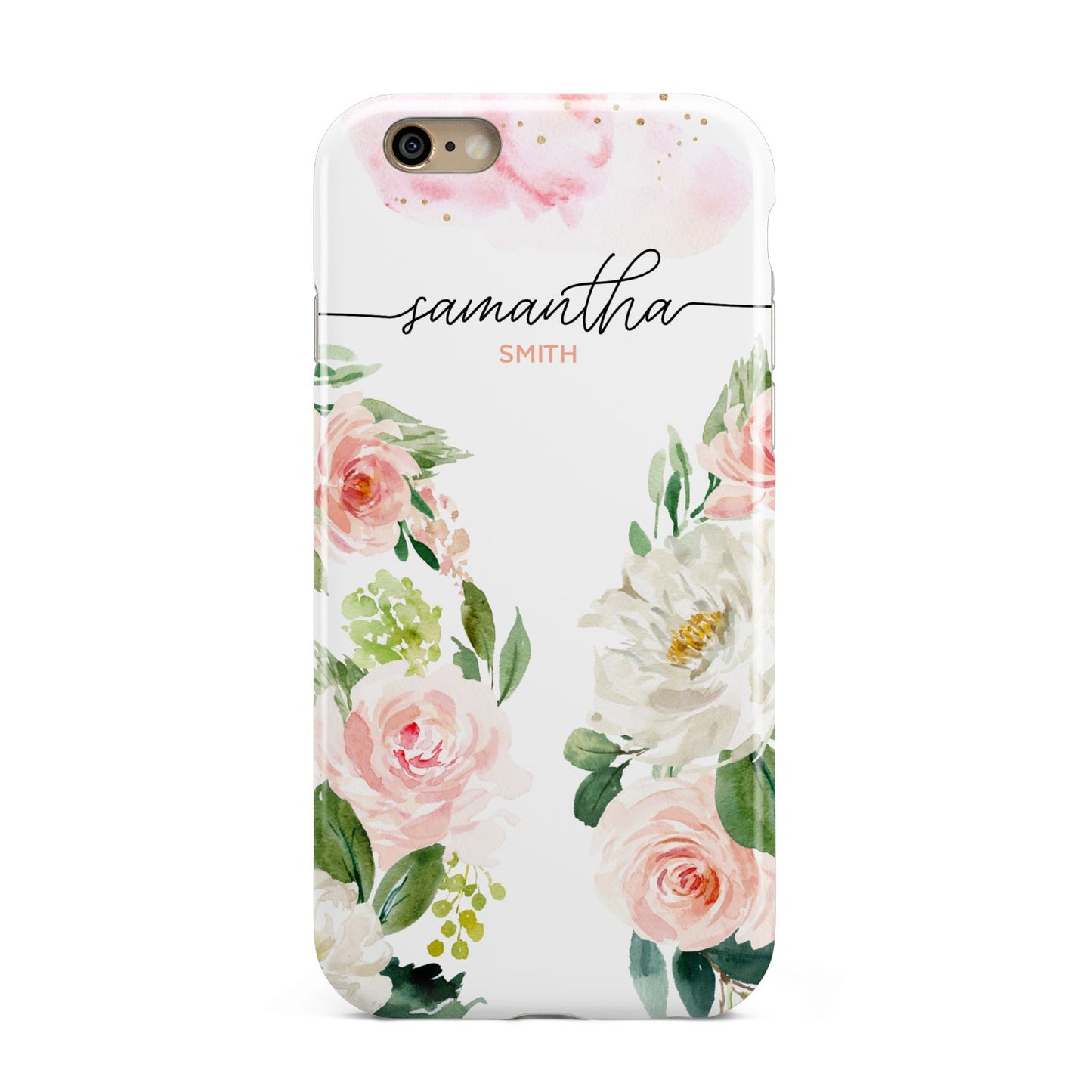 Watercolour Roses Personalised Name Apple iPhone 6 3D Tough Case