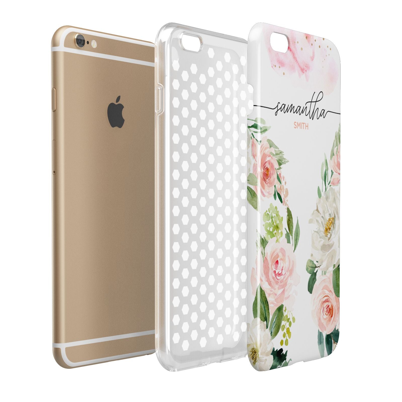 Watercolour Roses Personalised Name Apple iPhone 6 Plus 3D Tough Case Expand Detail Image