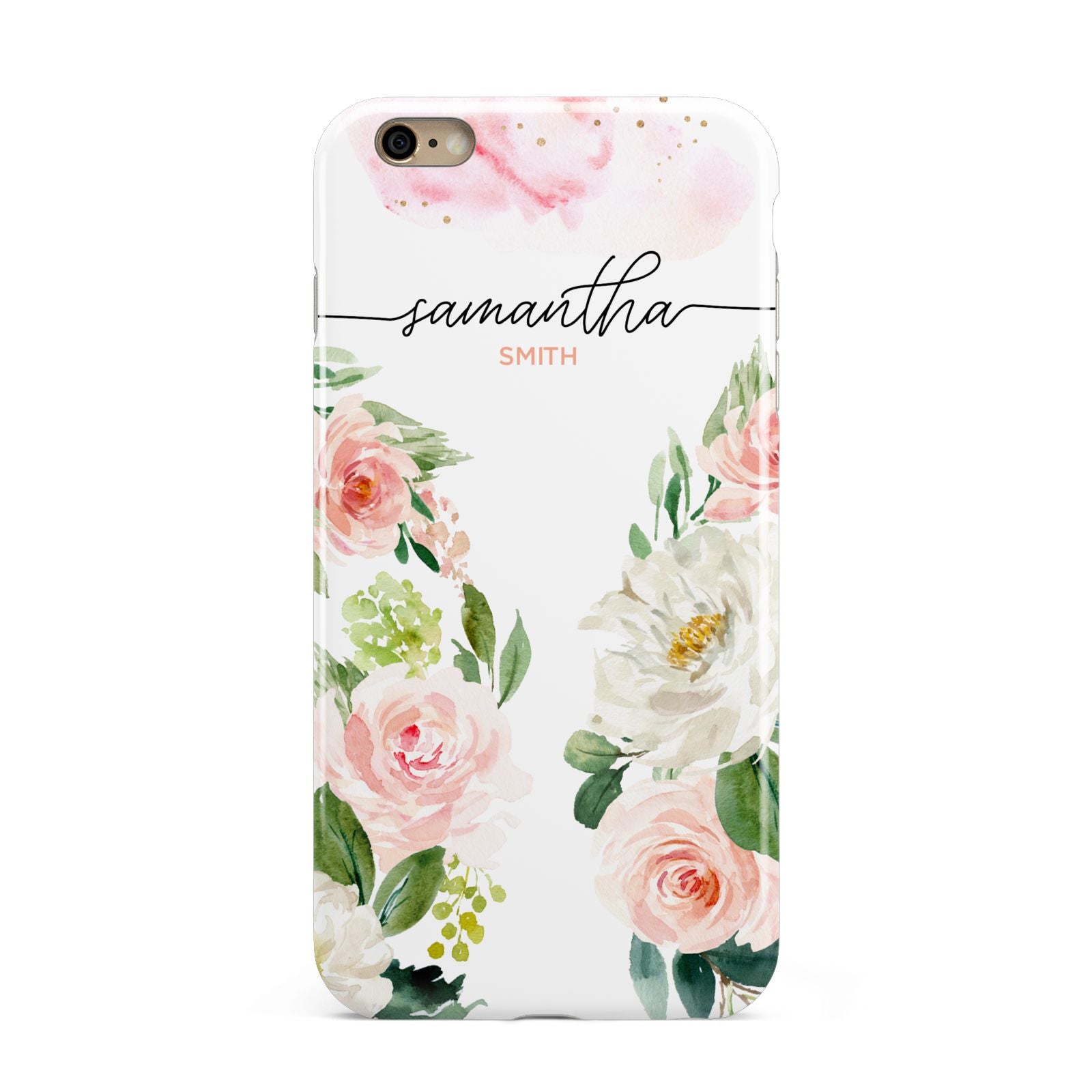 Watercolour Roses Personalised Name Apple iPhone 6 Plus 3D Tough Case