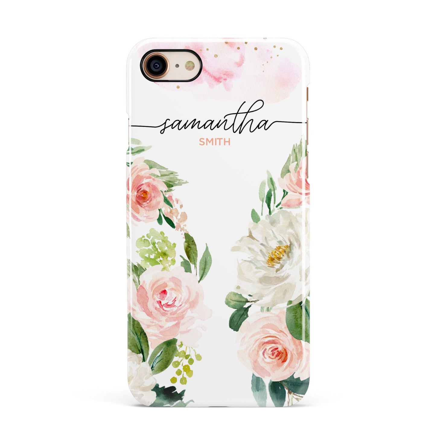 Watercolour Roses Personalised Name Apple iPhone 7 8 3D Snap Case